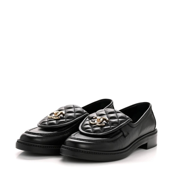 CHANEL Black Lambskin Quilted Loafers - Picture 3 of 8